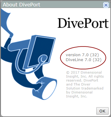 The About DivePort window.