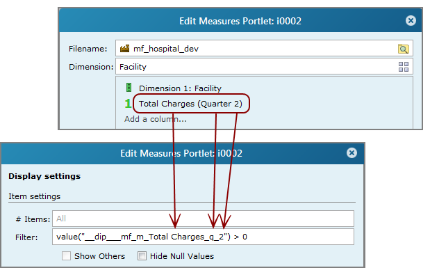 Relationship between column list and filter name.