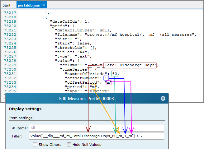 Filter settings for a relative time series.