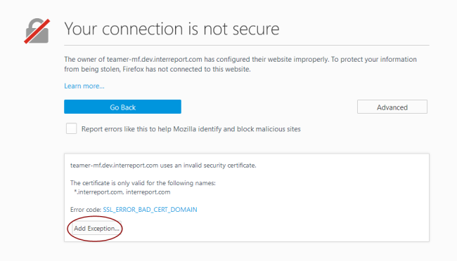 Your connection is not secure, advanced informaton.