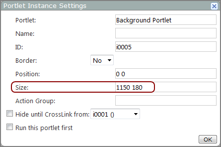 Portlet Instance Settings dialog box. 