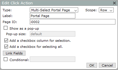 Edit click action dialog box.