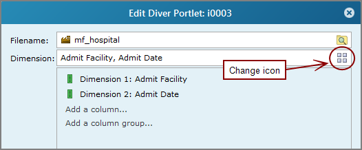 Edit diver portlet, main page, location of the change icon.