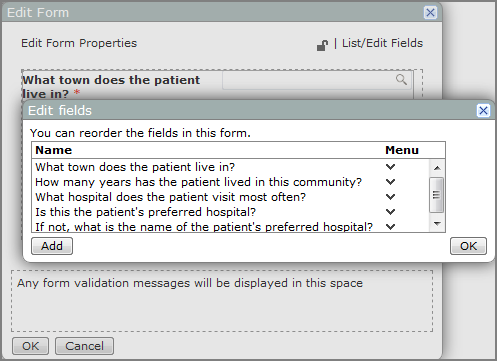 Example of an edit fields dialog box.