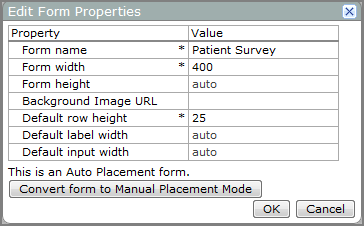 Example of an edit form properties dialog box.
