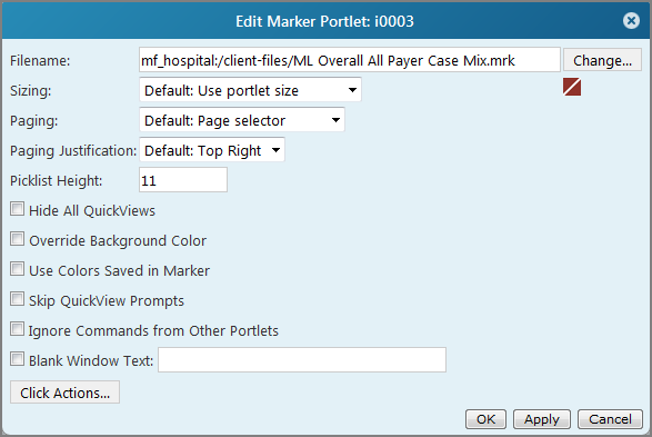 An example of an edit marker portlet dialog box showing a selected marker and other default values.