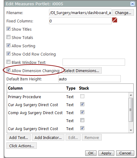 Dialog box showing the location of the allow dimension changing check box.