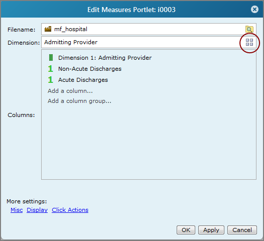 Edit Measures Portlet dialog box.