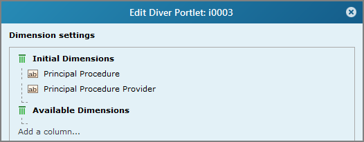 An example of the edit diver portlet, dimension settings  dialog box.