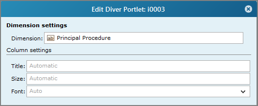 An example of the edit diver portlet dimension column settings dialog box.
