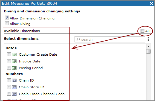 Diving and dimension changing settings dialog box.