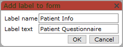 Add label to form dialog box with name and text entered. 