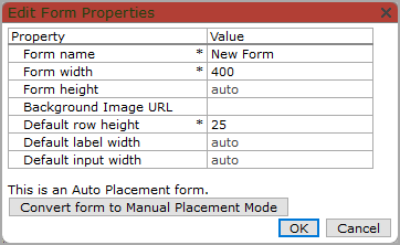 Edit form properties dialog box. 