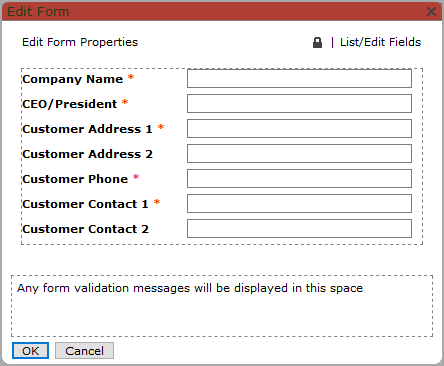 An example of an edit form properties dialog box.