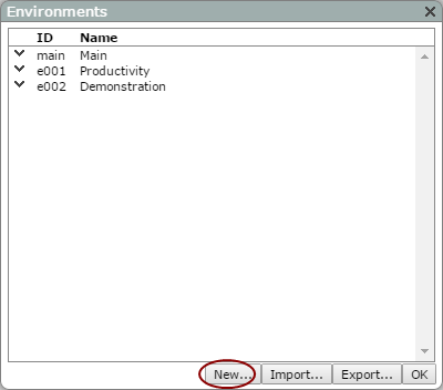 Environments dialog box showing the  location of the new option.