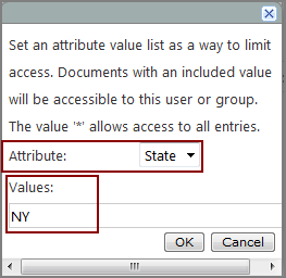 Dialog box where you can set the attribute and values for limited access.