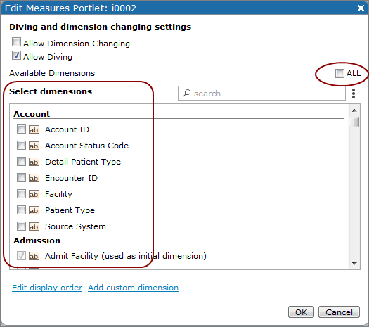 Diving and dimension changing settings dialog box.