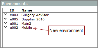 Environment dialog box with a new environment labeled Mobile.