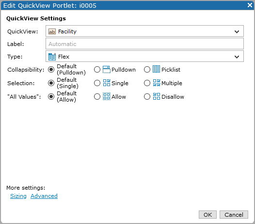 QuickView Settings dialog box.