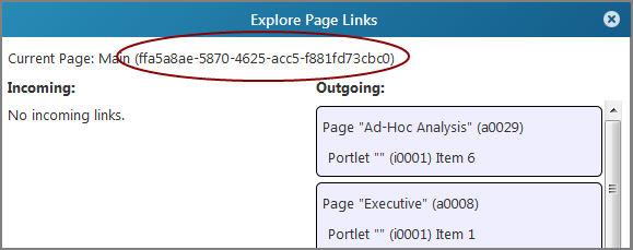 Explore page links information box showing the page UUID.