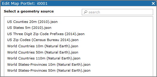 Edit map portlet, select a geometry source dialog box.