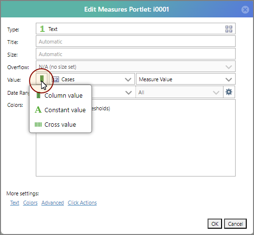 The Value context menu.