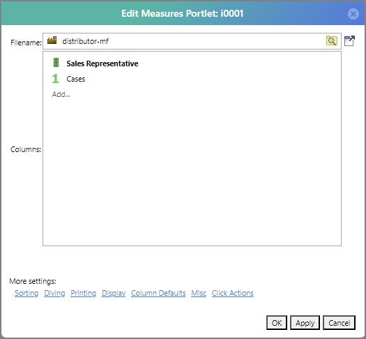 The Edit Measures Portlet dialog box.