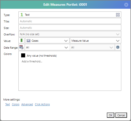 The Edit Measures Portlet dialog box column fields.