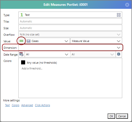 The Edit Measures Portlet dialog box for the Cross value type column.