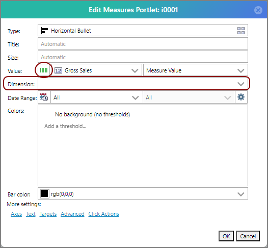 The Cross column type fields in the Edit Measures Portlet dialog box.