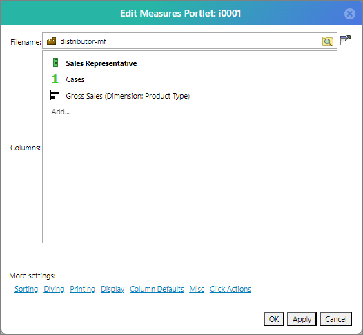 The added cross column in the Edit Measures Portlet dialog box.