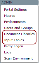 Admin menu.