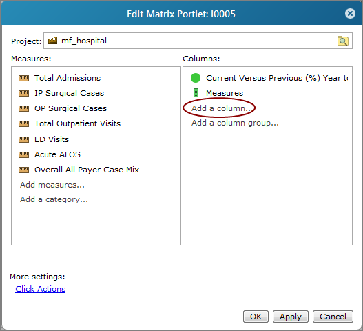 Example of an edit matrix portlet dialog box. 