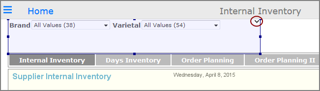 Example of a selected portlet showing the locationn of the edit this portlet chevron.