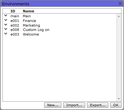 Example of an Environments dialog box.