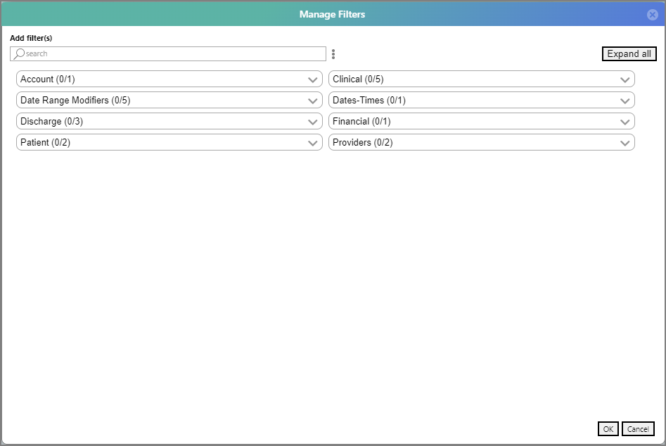 The Manage Filter dialog box with the list of QuickViews.