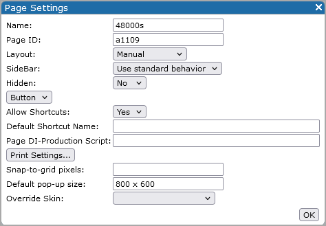 Page Settings dialog box