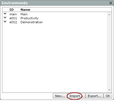 Environments dialog box.