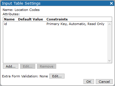 Input table settings dialog box.