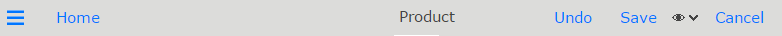 Title bar of an unlocked DivePort page with side bar icon, Home, Undo, Save, and Cancel buttons, hidden portlet icon (eye), chevron, and page title (Products).