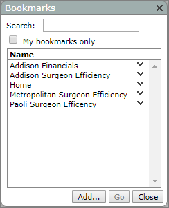 Selecting a bookmark in the Bookmarks dialog box.
