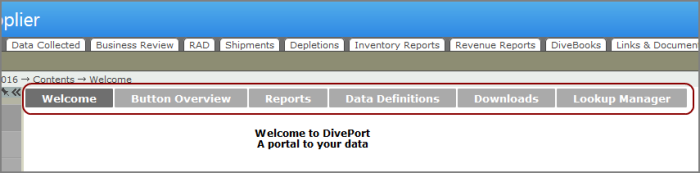 Table of contents tabs above the page content.
