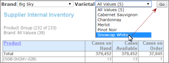 The Go button to the right of a QuickView.