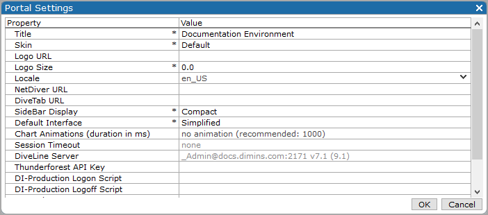 Portal settings dialog box.