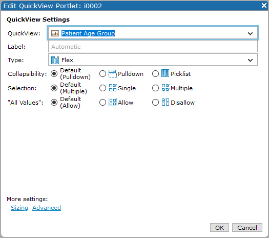 Edit QuickView settings dialog box.