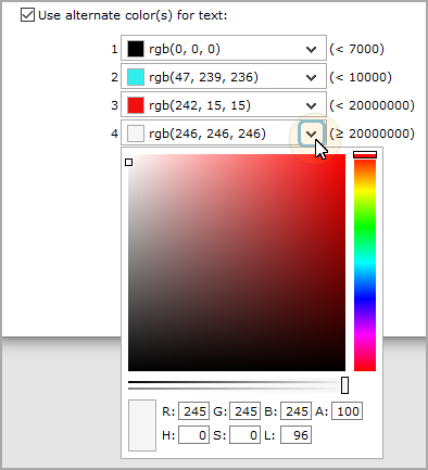 Color picker for alert text.