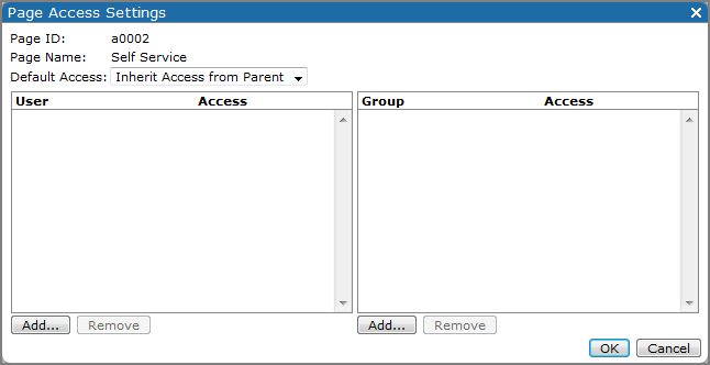 Page access settings dialog box.
