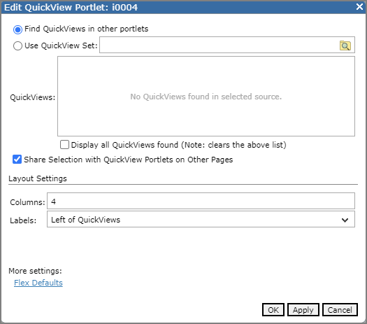 Edit QuickView Portlet dialog box.