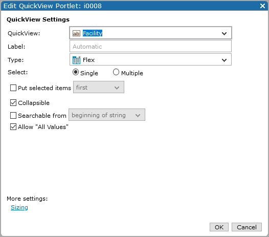 QuickView Settings dialog box.