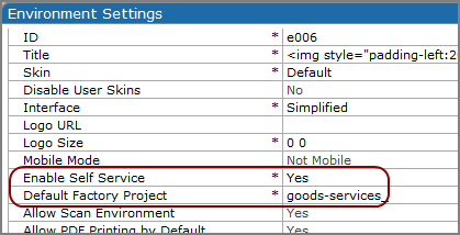 Environment settings dialog box.
